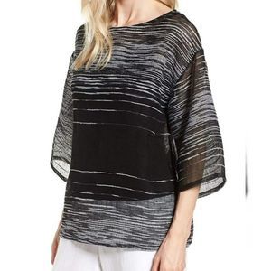 Eileen Fisher Half Sleeve Illusion Mesh Top Sz S